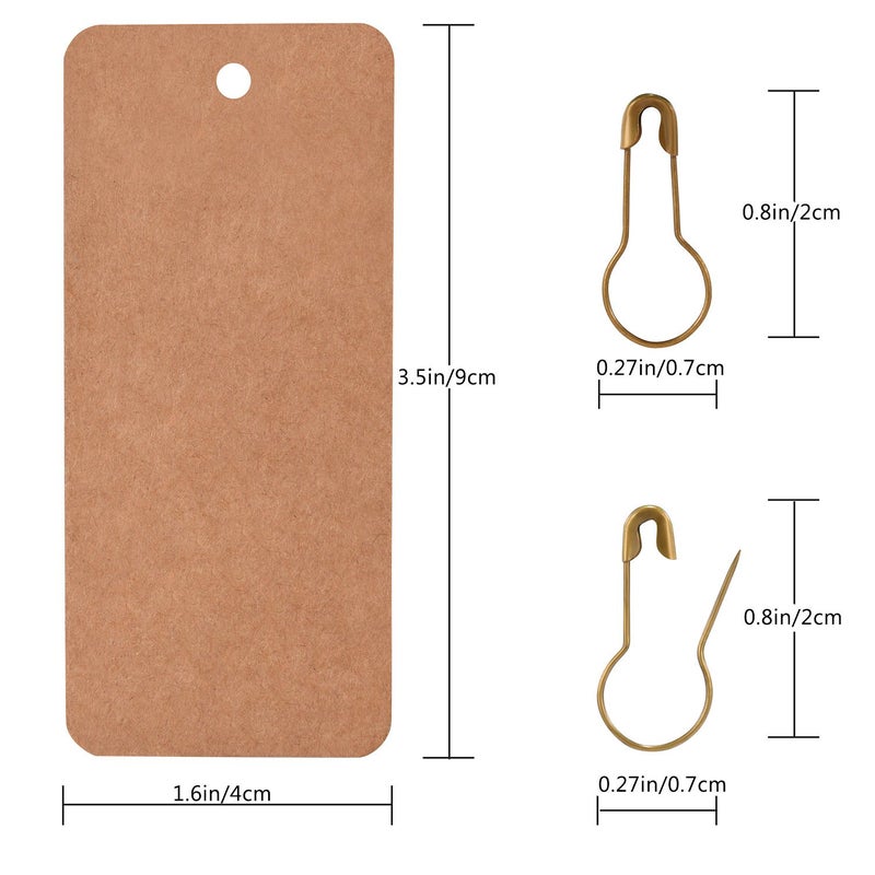 LOOMY 200PCS Price Tags with Pre Cut Jute String and Safety Pins,LOOMY Blank Brown Paper Tags for Retail and Display - Image 4
